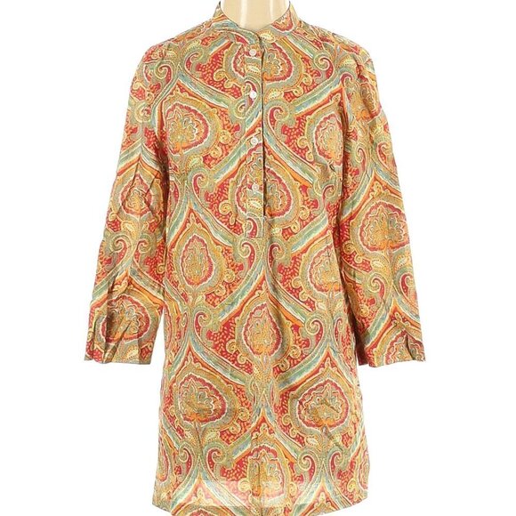 J. McLaughlin Top Sandy Tunic Top in Confetti Paisley Cotton Roll-Up Sleeves - Picture 2 of 12